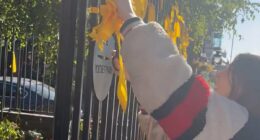 Moment bystanders confront woman as she cuts down ribbons for hostages