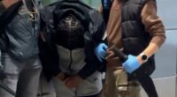 Moment police find two machetes while stopping teens at tube station 