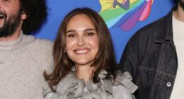 Natalie Portman flashes her legs in denim miniskirt at Arco premiere