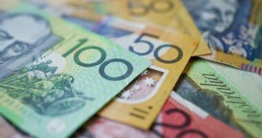 Stock image of Australian money - $100, $50 and $20 notes