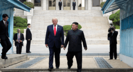 PANMUNJOM, SOUTH KOREA - JUNE 30: (SOUTH KOREA OUT): A handout photo provided by Dong-A Ilbo of North Korean leader Kim Jong Un and U.S. President Donald Trump inside the demilitarized zone (DMZ) separating the South and North Korea on June 30, 2019 in Panmunjom, South Korea.