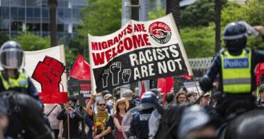 March for Australia rally in Melbourne. Photograph by Paul Jeffers The Age NEWS 19 Oct 2025