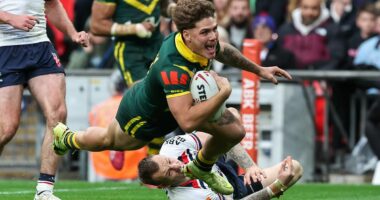 Reece Walsh lights up Wembley Stadium as Kangaroos torch England in Ashes return