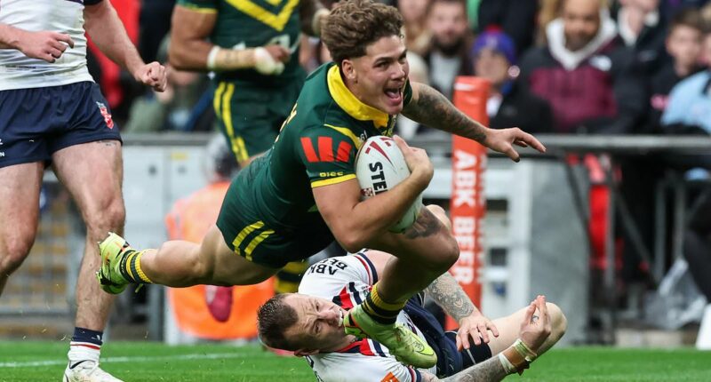Reece Walsh lights up Wembley Stadium as Kangaroos torch England in Ashes return