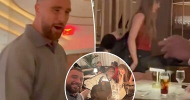 Taylor Swift emerges with Travis Kelce to celebrate Chiefs win against Raiders