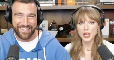 Travis Kelce joined Taylor Swift in ALSO shaking off Kamala Harris