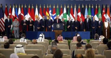 Trump urges leaders to put 'old feuds' aside as he calls for a new era of harmony in the Middle East