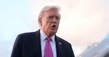 President Donald Trump speaks to reporters after arriving on Air Force One, Friday, Oct. 17, 2025, at Palm Beach International Airport in West Palm Beach, Fla.