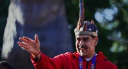 President Nicolás Maduro of Venezuela greets his supporters during a rally to commemorate Indigenous Resistance Day on October 12, 2025 in Caracas, Venezuela.