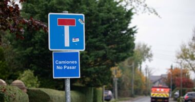 Villagers put up Spanish road signs to warn off foreign lorry drivers