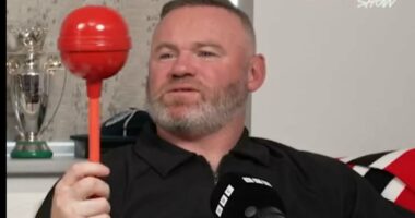 Wayne Rooney is hilariously reunited with giant lollipop from iconic photo with Coleen - as football legend reveals real reason why he bought it