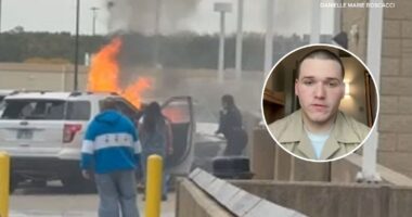 Woodfield Mall fire: Navy Sailor William Thompson helps rescue man from burning car at Macy's store parking garage in Schaumburg