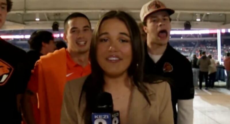 Young female reporter is brought to tears by men screaming on live TV
