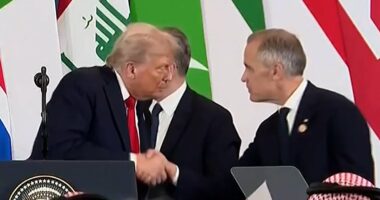 'You upgraded me': Moment Donald Trump and Mark Carney joke after US president mislabels Canadian PM