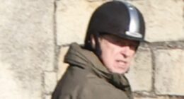 A prince no more: Andrew rides around Windsor in first appearance since being stripped of titles and kicked out of Royal Lodge