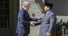 Prime Minister Anthony Albanese welcomes Indonesian President Prabowo Subianto to Kirribilli House. Wednesday 12th November 2025.