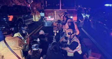 Bus carrying teens returning from camp overturns on Southern California mountain road, injuring 20