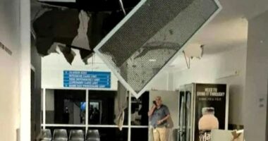 Part of the ceiling collapsed at one of Darwin's major hospitals, Royal Darwin Hospital as Cyclone Fina smashed the city.