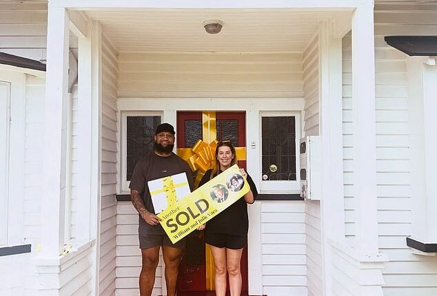 Former NRL player Manu Vatuvei has unveiled that he is about to step into an exciting new chapter in his life, revealing that he and his partner Eva, have bought a house (pictured)