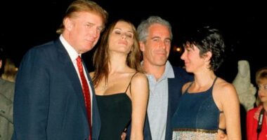 Donald Trump with billionaire sex offender Jeffrey Epstein in 2000, with their respective partners Melania Knauss (now Trump) and Ghislaine Maxwell at the president's Mar-a-Lago club in Florida.