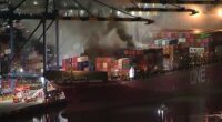 Fire erupts aboard container ship at Port of LA in San Pedro, briefly prompts shelter-in-place order