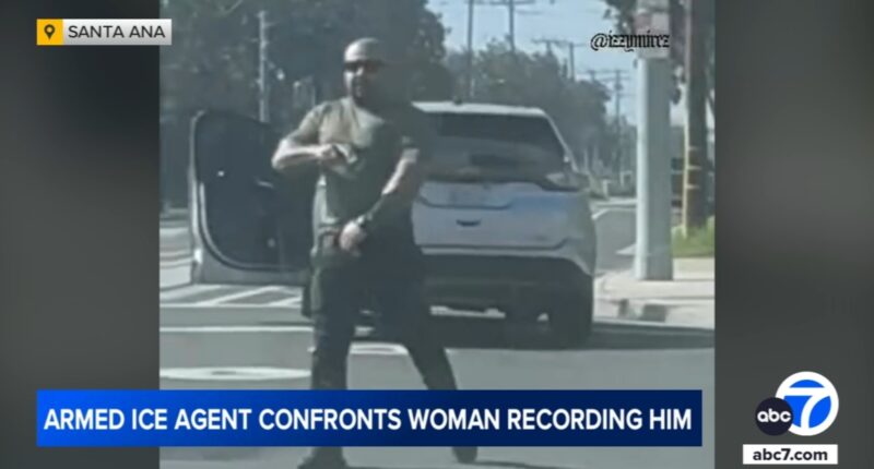 Fullerton, California police officer intervenes after ICE agent points gun at woman who recorded him in Santa Ana