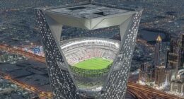 How 50 MILLION people were fooled by a Saudi Arabia World Cup skyscraper stadium video that turned out to be an AI hoax, cost 35p to create and was made in two minutes by a man in bed on his phone