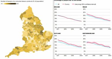 Mapped: Britain's smoking strongholds where rates have gone UP - despite vapes overtaking cigarettes