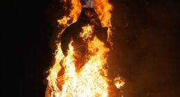 Massive effigy of Keir Starmer is set alight at Bonfire Night event