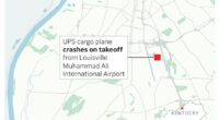 Massive fireball erupts as UPS plane crashes at Kentucky airport, leaving 7 dead
