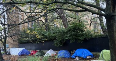 Migrant shanty town appears outside one of London's most iconic homes