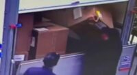 Moment brazen thieves steal parcels by the lorryload in broad daylight