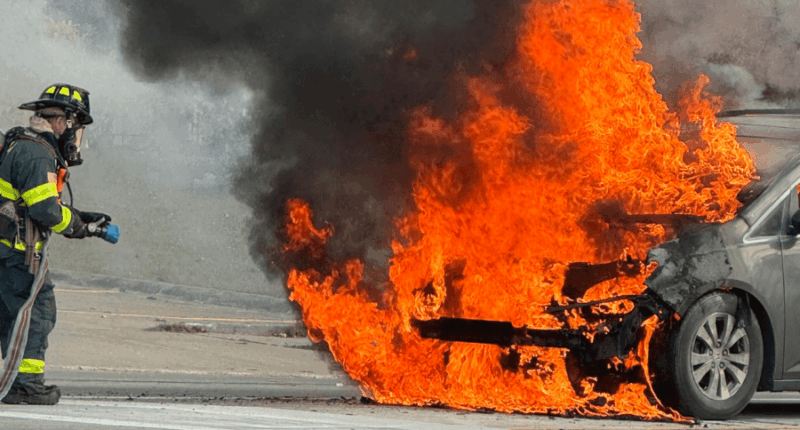 Ohio school van catches fire with people trapped inside