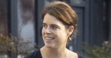 Princess Eugenie is spotted for first time since father Andrew was stripped of his Prince title as she shares a joke with husband Jack Brooksbank in Notting Hill