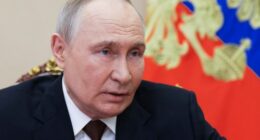 Russian President Vladimir Putin chairs the Security Council meeting via video conference at the Kremlin in Moscow, Russia, November 21.