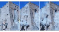 Rescuers work to reach worker trapped in medieval tower that partially collapsed in Rome