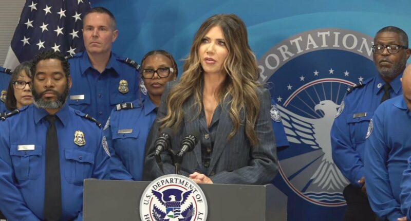 Some TSA agents will get $10,000 bonuses for shutdown work, Noem says