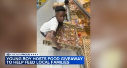 Tinley Park boy Alex Anning hosts Chicago food giveaway at Carrie Jacobs Bond Elementary School for 8th birthday