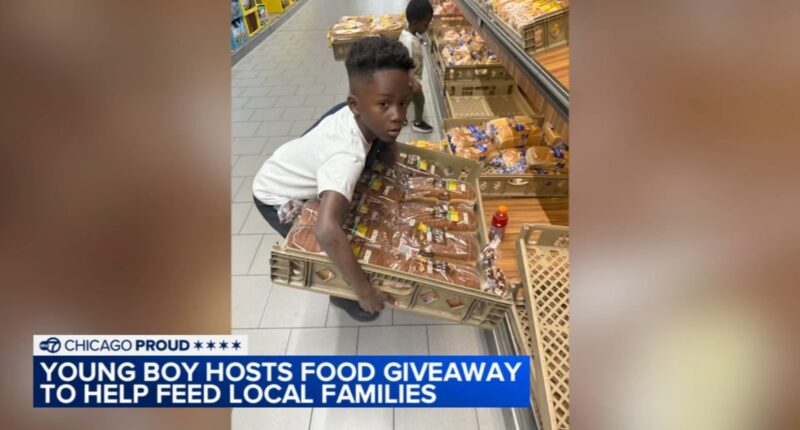 Tinley Park boy Alex Anning hosts Chicago food giveaway at Carrie Jacobs Bond Elementary School for 8th birthday