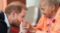 Touching scenes as Prince Harry meets some of Canada's oldest veterans and kisses 91-year-old's hand - as well as collecting yet another team's baseball cap