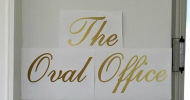 Trump's mocked Oval Office sign vanishes after being savaged as 'Cheesecake Factory font'