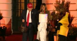 Trump's trick-or-treat with costumed kids at White House Halloween