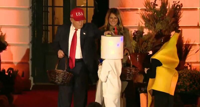 Trump's trick-or-treat with costumed kids at White House Halloween