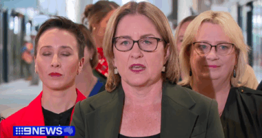 Victorian Premier Jacinta Allan speaking at Parkville Station today.