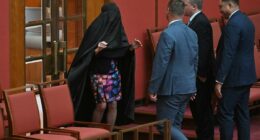 Uproar in Senate as Pauline Hanson surprises by wearing her old BURQA
