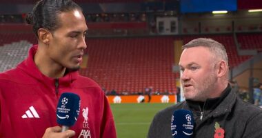 Virgil van Dijk takes aim at Wayne Rooney AGAIN in tense live interview as Liverpool captain and pundit come face-to-face days after dispute over Man United legend's criticism