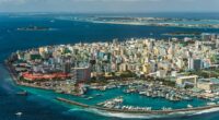 The Maldives has become the first nation in the world to implement a generational smoking ban. Pictured above is an aerial view of the Maldivian capital Male