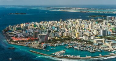 The Maldives has become the first nation in the world to implement a generational smoking ban. Pictured above is an aerial view of the Maldivian capital Male