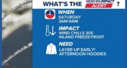 Weather Impact Alert: Freeze warning in place for SE Georgia Saturday with near freezing in Jacksonville
