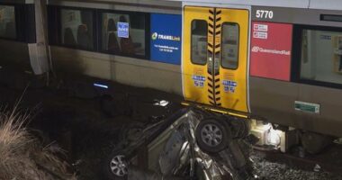 Woman's miraculous escape from car in path of a train